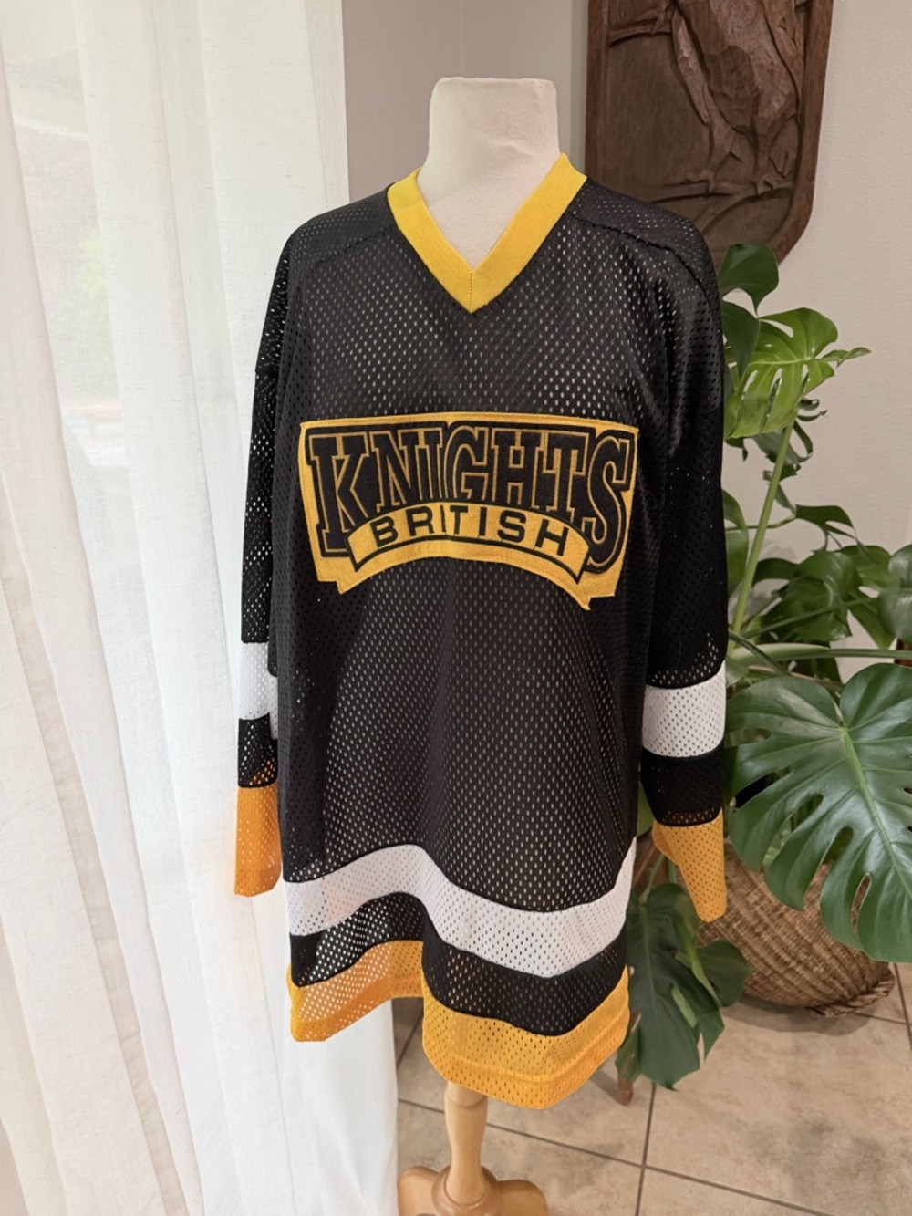 Vintage British Knights BK Hockey Jersey Black Yellow Mesh USA XL